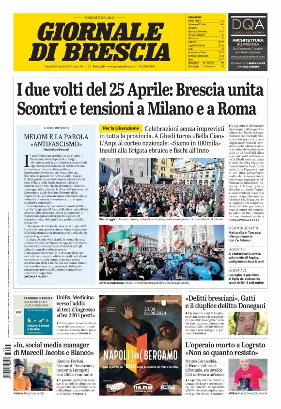 Prima-pagina-giornale di brescia-oggi-edizione-del-2024-04-26